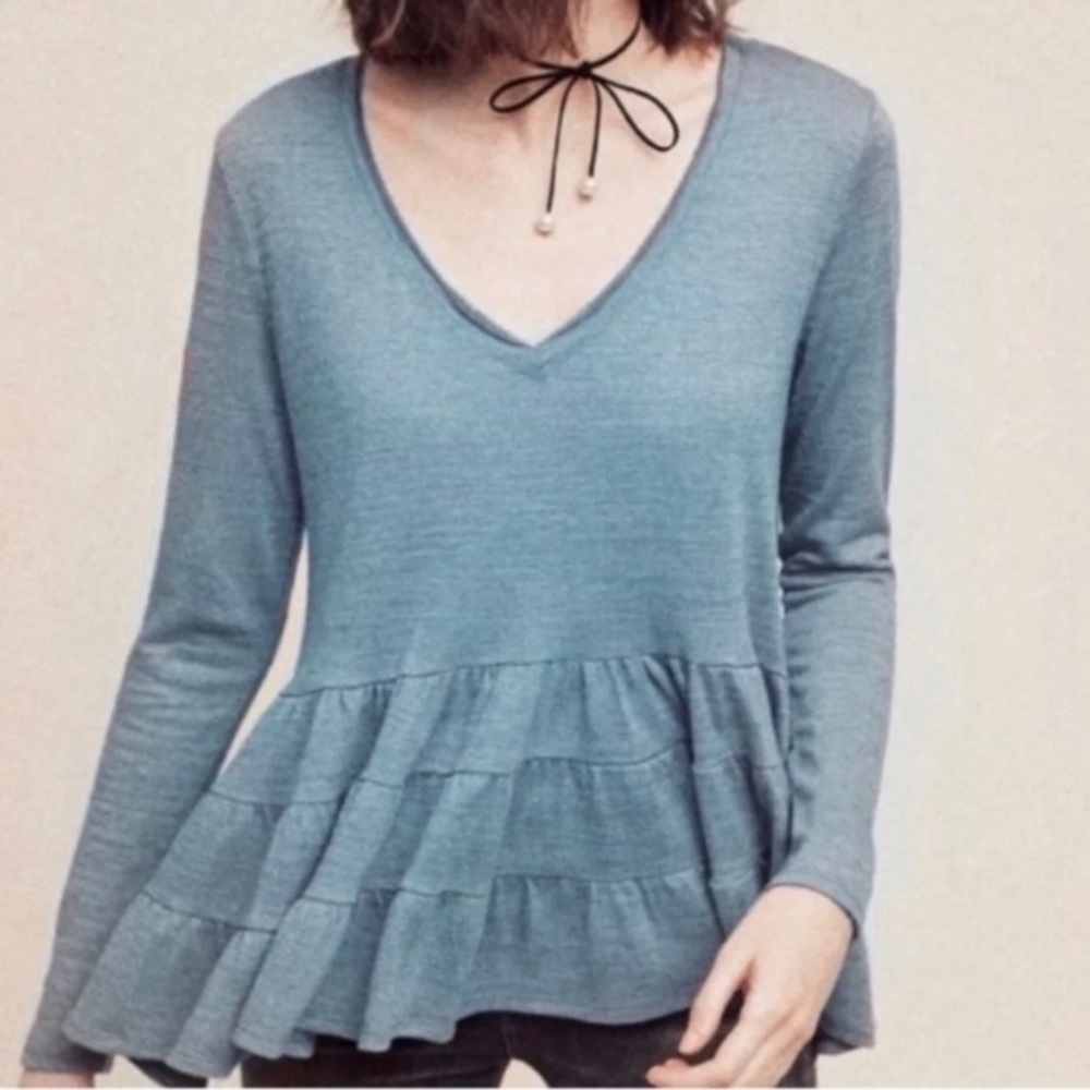 Anthropologie Deletta Thea Waffle Knit Babydoll Top